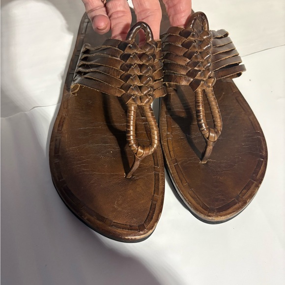 Frye Shoes - Frye Brown Braided Leather Toe-Loop Sandals